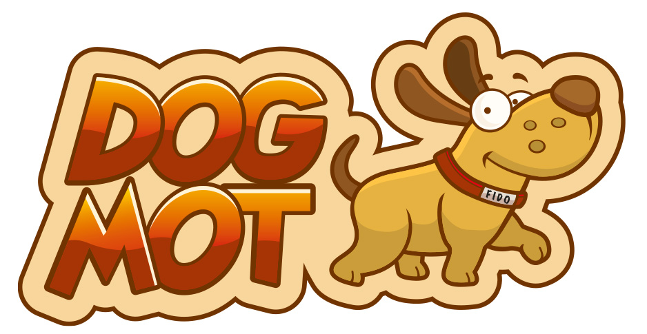 Picture of a cartoon dog next to the words "DOG MOT"